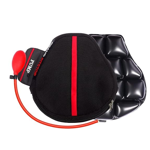 GRAND PITSTOP Motorcycle Air Seat Cushion with Air Filling Pump, Inflatable Bubble Air Pads with Breathable Mesh Cover & Non-Skid Bottom