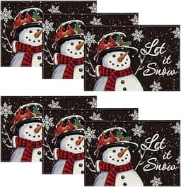 Artoid Mode Black Snowman Let It Snow Winter Placemats Set of 6, 12x18 Inch Christmas Table Mats for Party Kitchen Dining Decoration